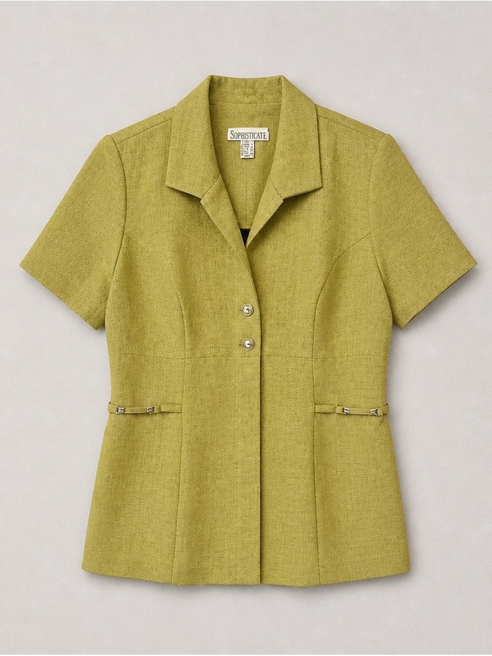Vintage Short-Sleeve Tailored Jacket in Light Olive Size 14 ( fits like Large)
